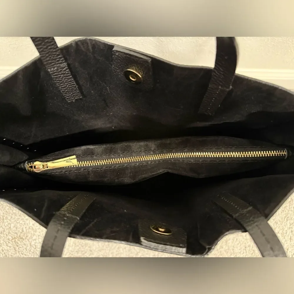 Bevini Modena Black Genuine Leather Tote Crossbody Purse Gold Studs